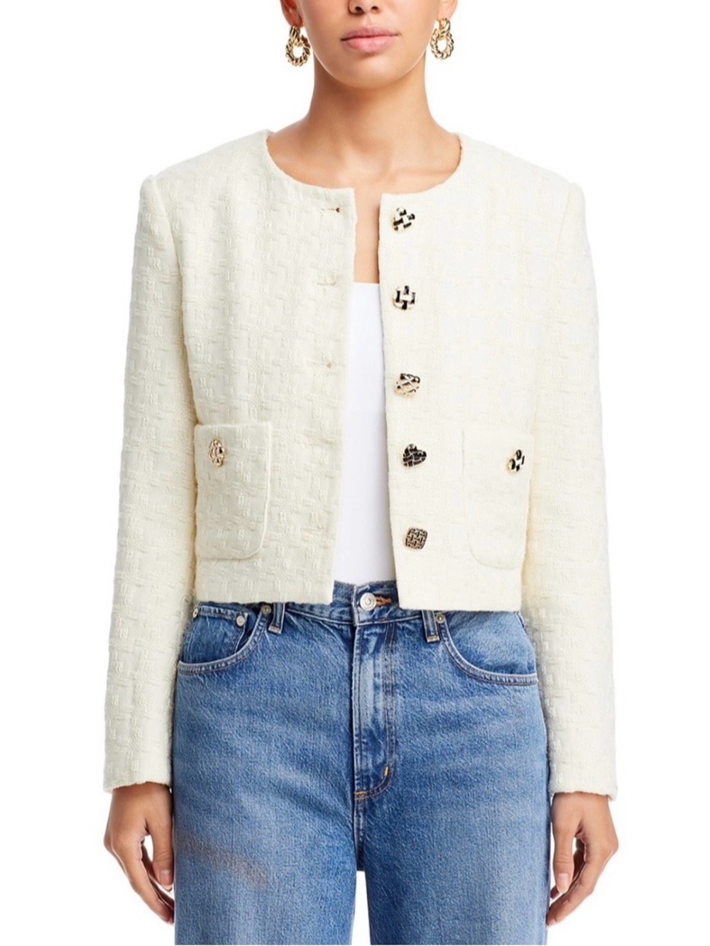 English Factory Premium Houndstooth Cropped Jacket